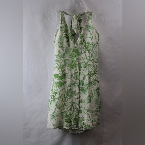 NWT En Creme Women's Ivory/Green Floral Front Button Halter Sundress - Picture 1 of 4